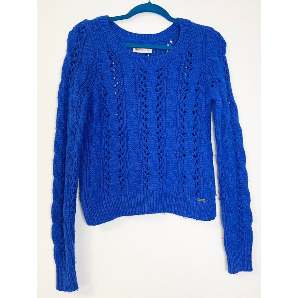 Hollister Blue Cable Knit Crewneck Sweater Women's Small Wool Alpaca Blend